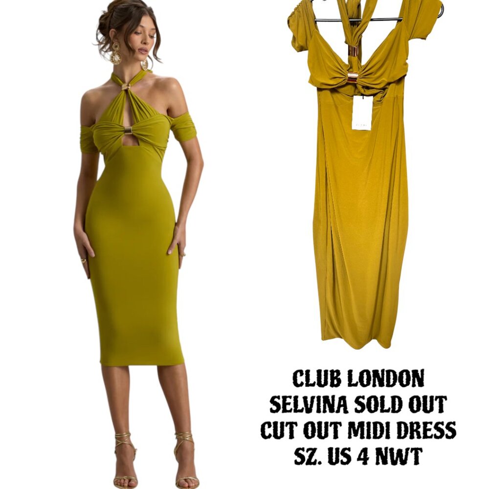 Club L London SELVINA CUT‎ OUT GREEN MIDI DRESS SIZE US 4 NWT SOLD OUT!